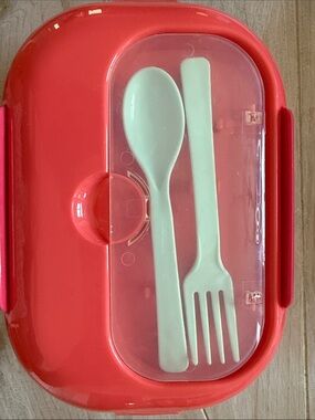 Red Bento Lunch Box with Built-In Cutlery - Portable Meal Container